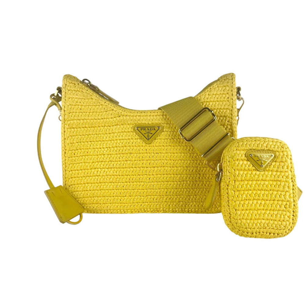 Prada Shoulder Bag Raffia Yellow